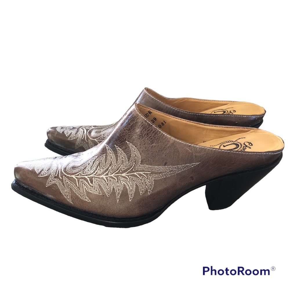 Charlie 1 Horse by Lucchese Brown Embroidered Leather Mules Boots